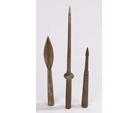 19th century Indo-Persian lance tip, 35 cm in length, together with a British/European military lance tip and a lance tip or 