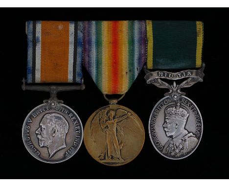 First World War trio, War and Victory medal (1782 DVR. C. STARSMOORE. R.A.) together with Militia Efficiency medal (7350078 S