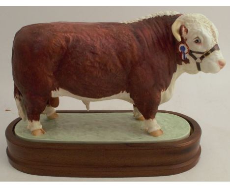 A Royal Worcester model, Hereford Bull, modelled by Doris Lindner, on plinth but NO certificate