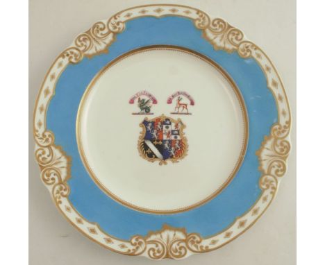 A G Grainger Royal Worcester Porcelain Work Worcester plate, decorated with a Coat of Arms, diameter 10.5ins