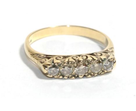 A 9 carat gold five stone diamond ring, total estimated diamond weight 0.70 carat approximately, finger size R.  Gross weight