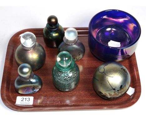 Seven pieces of Maltese Phoenician glassAll with light wear and small nibbles to the bases. One stopper stuck, a couple of st