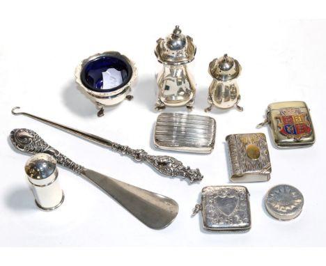 A George III silver patch box, Samuel Pemberton, Birmingham circa 1795, with engraved decoration; together with a group of fu