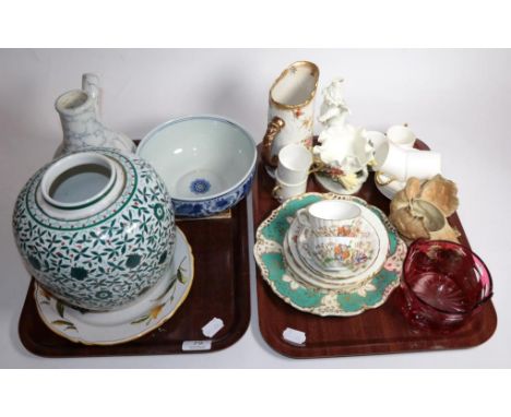 An Italian tin glazed plate; a modern Delft bowl; Victorian earthenware inhaler; commemorative tea wares; Royal Worcester cof