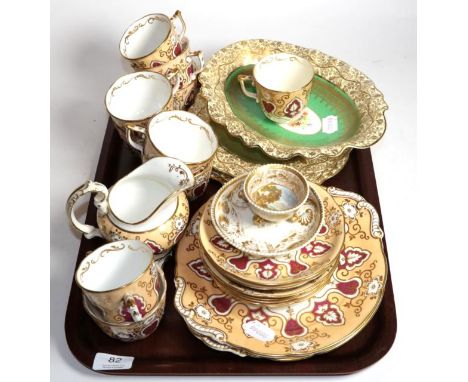 Four pieces of George Jones dessert wares; a 19th century tea service; and a Derby cabinet cup and saucer  