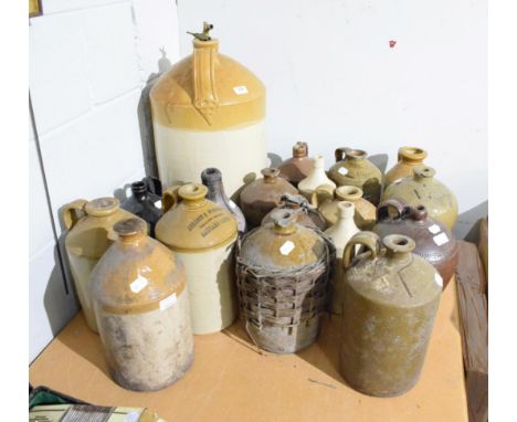 From the estate of Hannah Hauxwell (1926-2018), local stoneware pottery flagons and bottles, some impressed with names includ