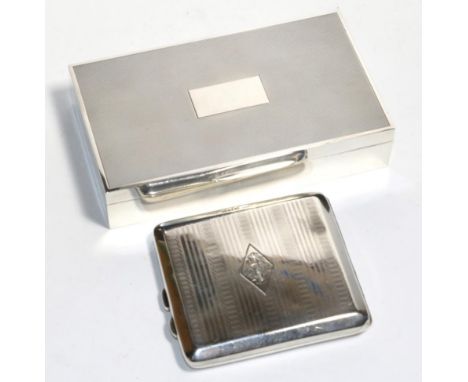 A rectangular silver cigarette box with engine turned cover; and an earlier silver cigarette case with engraved decoration an