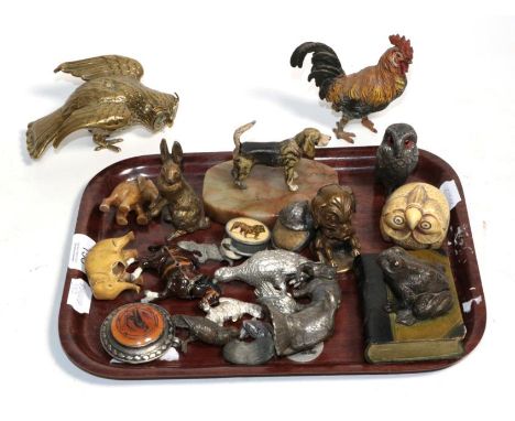 A small group of collectable animal models and items including a painted spelter model of a hound on marble base circa 1940, 