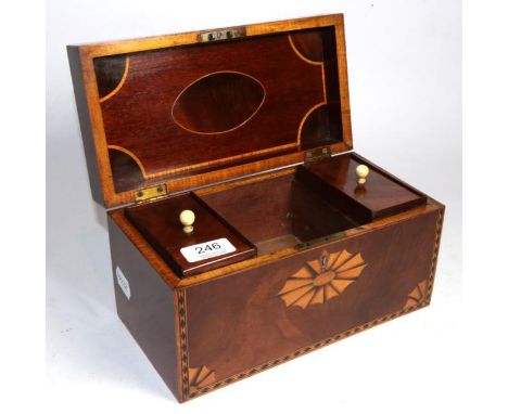 A George III marquetry tea caddy of Sheraton style 