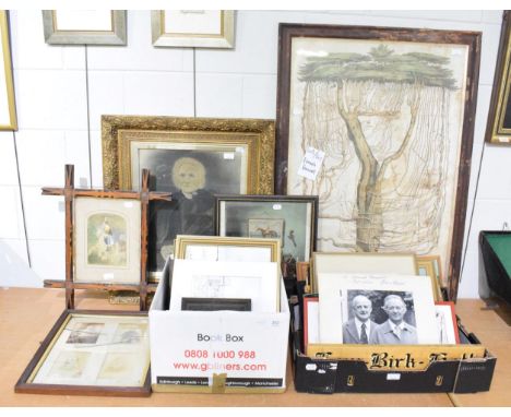 From the estate of Hannah Hauxwell (1926-2018), assorted photographs, pictures and prints including, a wooden house sign 'Low