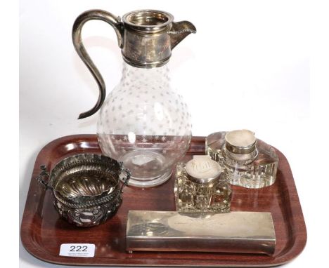 A Victorian silver mounted star etched glass claret jug, Charles Boyton, London 1874, the cover (detached) with a lion rampan