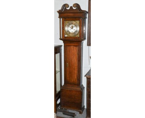 An oak eight day longcase clock, dial inscribed J Day, later movement