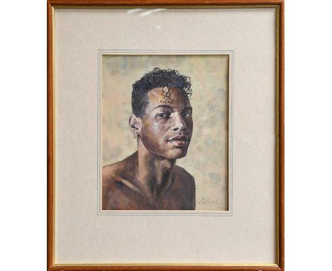 English School (20th century) Landscape, possibly East Anglia, oil on paper, 36cm by 44cm Together with a portrait by Robert 