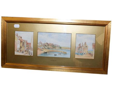 English School (19th century) 3 views of Cullercoats, watercolour. together with 10 portrait miniature prints various sizes (