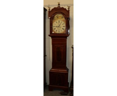 A mahogany eight day longcase clock, 13'' arch painted dial, signed R Heitzman, Cardiff, circa. 1830