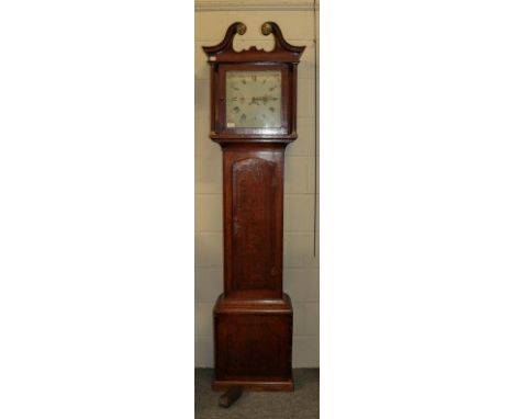 An oak thirty hour longcase clock, circa. 1800, 12'' square painted dial signed Jno Hudson, Nottingham