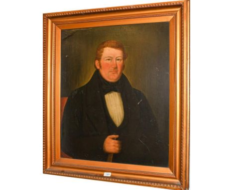 19th century English Naive school, portrait of a man, oil on canvas, 75cm by 62cm