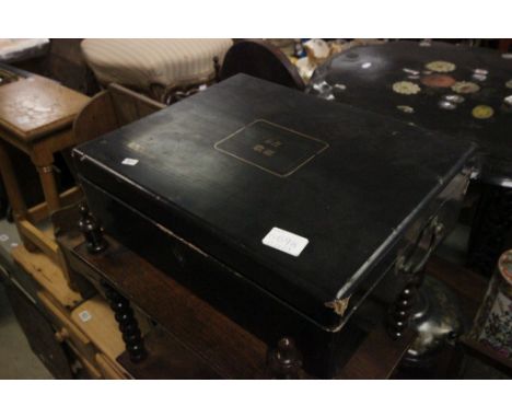 Early Vintage Black Lacquered Deed Box 