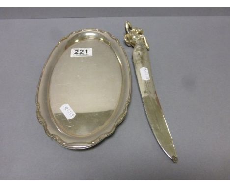 Art deco letter opener white metal models as a naked lady and WMF Silver Plated Tray