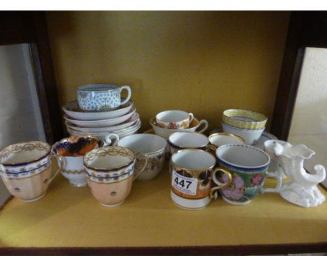 Two 19th century Crown Derby tea cups, along with Royal Worcester spill vase and various other 19th and 18th century ceramics