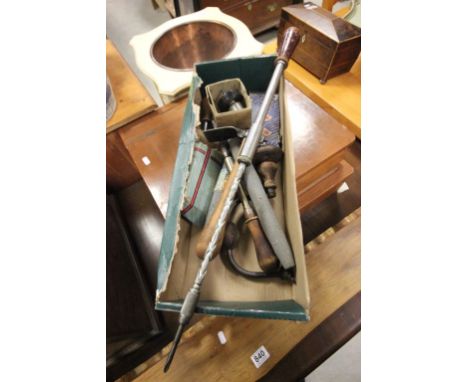 Group of Mixed Vintage Tools including Wooden Handle Pick, Grinding Stones, etc