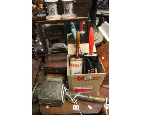 Brass & Metal Carriage Lamp (converted to electric) together with Two Vintage Dust Absorbing Nenette Car Polishers and other 