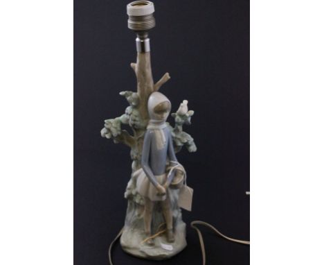 Boxed Lladro Table Lamp in the form of a Tree and Girl holding Basket