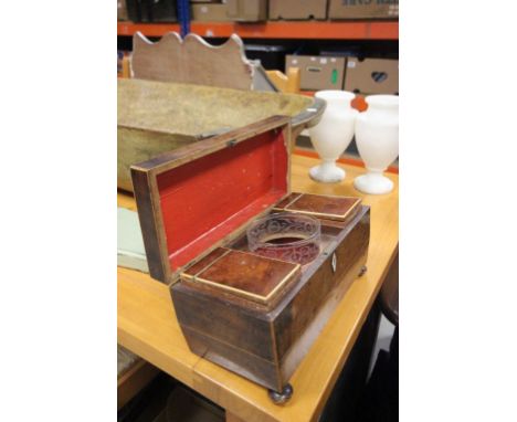 Georgian Mahogany Tea Caddy with Two Compartments and Glass Bowl (missing two ball back feet)