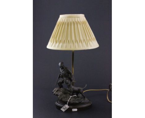 Bronze effect lamp base with hunter and dog