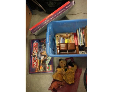 Mixed Lot of Toys including unopened Monopoly Wales Edition, Sooty & Sweep Hand Puppets, Doll's House Furniture, etc