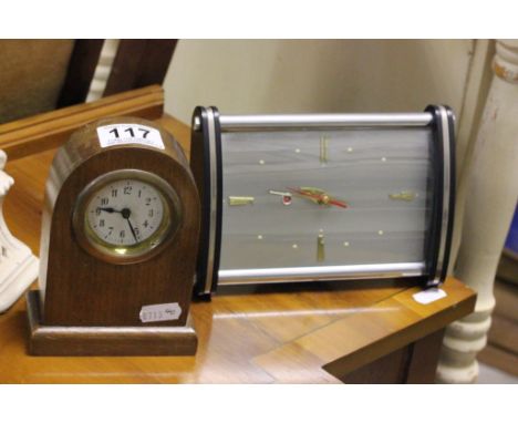 Art Deco clock and small wooden mantel clock
