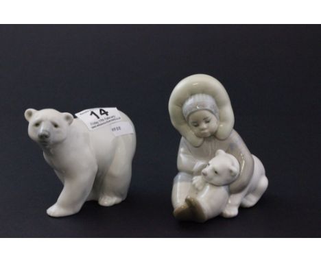 Lladro polar bear B-26My & Lladro Inuit child with polar bear cub 