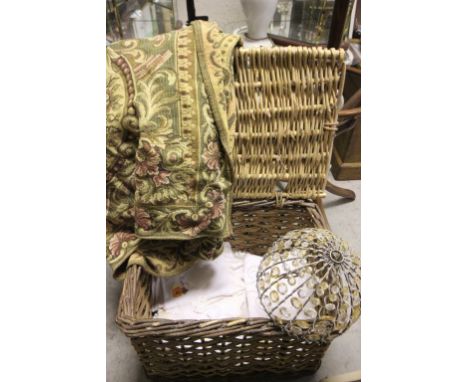 Wicker Hamper with Light Shades and Linen