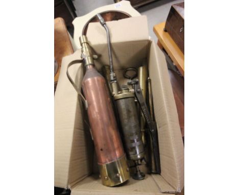 Mixed lot including Vintage Copper Fire Extinguisher, Grease Gun, etc