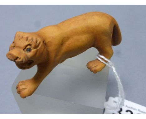 Signed wood netsuke of a Tiger (?)