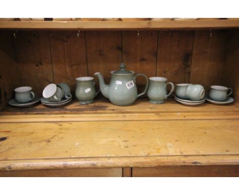 Denby Pale Green Coffee Set comprising Coffee Pot, Six Coffee Cups and Saucers plus Two Mugs
