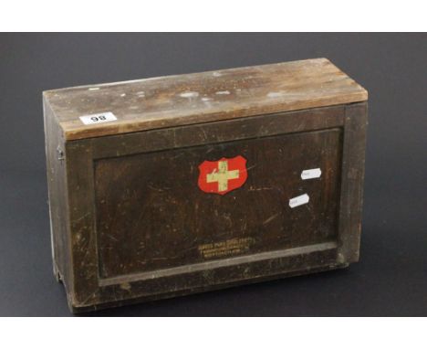 Vintage wooden cased first aid kit with contents