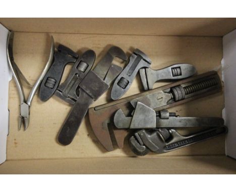 Eight Vintage Adjustable Spanners plus Pliers
