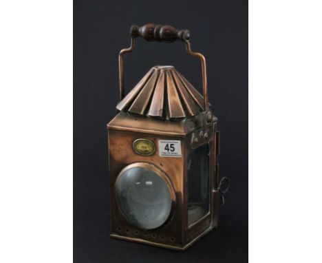 Vintage copper lantern marked Steam Drifters Stores Co Lowestoft 1918