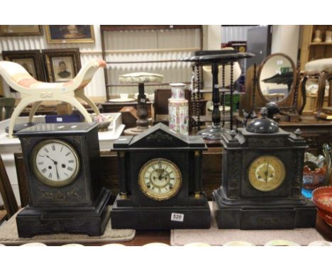 Two 19th century Slate Architectural Mantle Clocks plus another 19th century Slate Mantle Clock  and a Wooden Clock Case