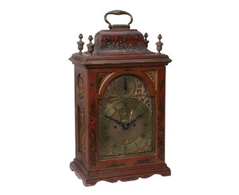 A rare George III red japanned table clock James Smith, London  A rare George III red japanned table clock James Smith, Londo