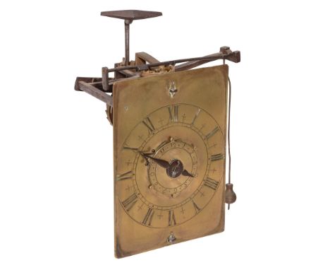 A rare small English iron framed hooded wall timepiece with alarm Unsigned  A rare small English iron framed hooded wall time