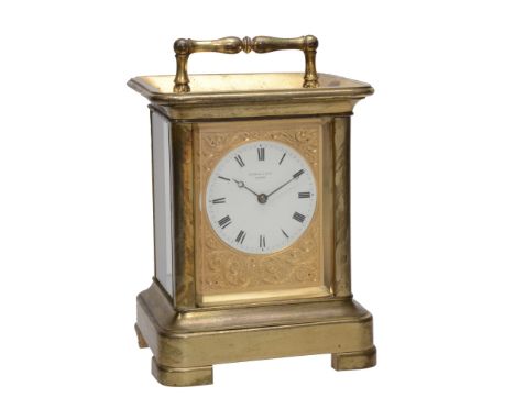 A fine gilt brass giant carriage timepiece with original mahogany outer...  A fine gilt brass giant carriage timepiece with o