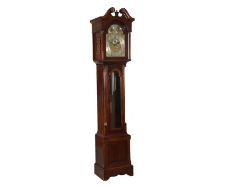 An Edwardian inlaid mahogany tubular bell quarter chiming eight-day longcase...  An Edwardian inlaid mahogany tubular bell qu