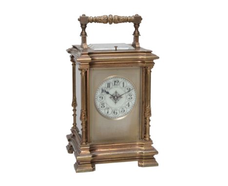 A French brass carriage clock with push-button repeat Margaine, Paris  A French brass carriage clock with push-button repeat 