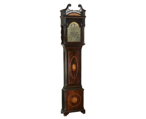 A George III inlaid mahogany eight-day longcase clock with moonphase...  A George III inlaid mahogany eight-day longcase cloc