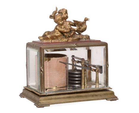 A rare French gilt brass and red marble small barograph Richard Freres, Paris  A rare French gilt brass and red marble small 