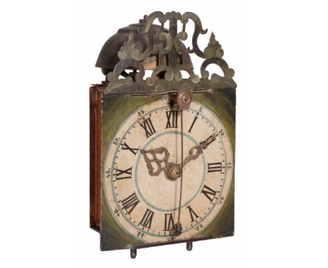 A Germanic iron framed weight-driven rack striking chamber clock with trip... A Germanic iron framed weight-driven rack strik