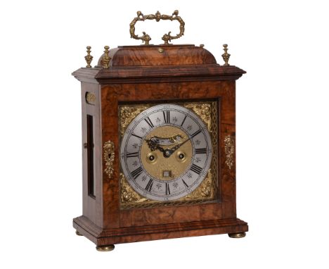 A fine and rare William III walnut veneered table clock with pull...  A fine and rare William III walnut veneered table clock