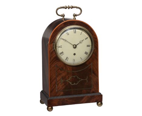 A Regency small brass inlaid mahogany bracket timepiece John Bunyea Sharpe  A Regency small brass inlaid mahogany bracket tim